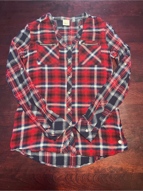 Point Zero Tops - Point Zero Red and Navy Plaid Button-Front Shirt